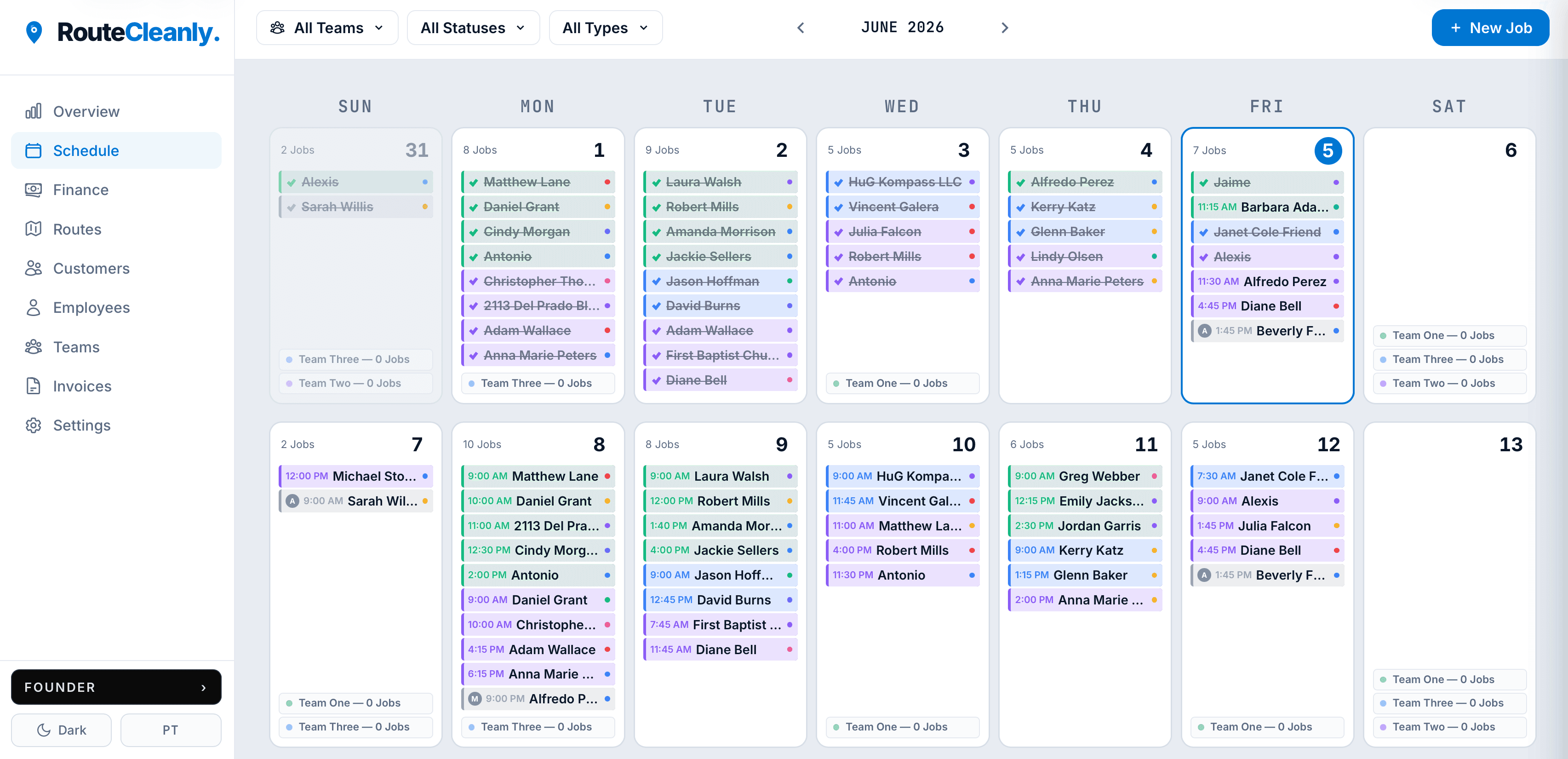 RouteCleanly schedule calendar
